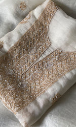 将图像加载到图库查看器中， Women&#39;s Lakhnavi Handcrafted Pure Organza Chikankari Unstitched Kurta And Dupatta Set- HONC0308250
