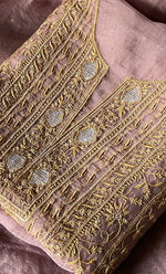 将图像加载到图库查看器中， Women&#39;s Lakhnavi Handcrafted Pure Organza Chikankari Unstitched Kurta And Dupatta Set- HONC0318670
