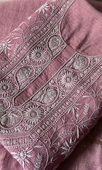 Load image into Gallery viewer, Women's Lakhnavi Handcrafted Unstitched Munga Silk Chikankari Kurta And Dupatta Set- HONC0278051