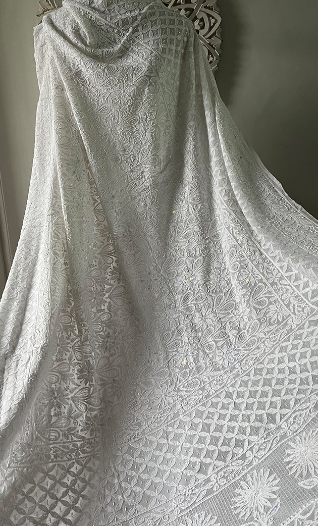 Women's Lakhnavi Handcrafted Bridal Viscose Georgette Chikankari Lehenga Set - HONC0242217