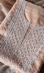 Load image into Gallery viewer, Women&#39;s Lakhnavi Handcrafted Organza Chikankari Unstitched Full Suit Material - HONC0277566
