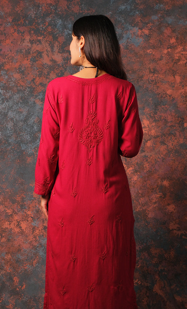 Women's Lucknowi Handcrafted Modal Cotton Chikankari Kurti - HONC0327126