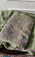 Shirin Women's Lakhnavi Handcrafted Mul Chanderi Unstitched Chikankari Full Suit Material - HONC0339572