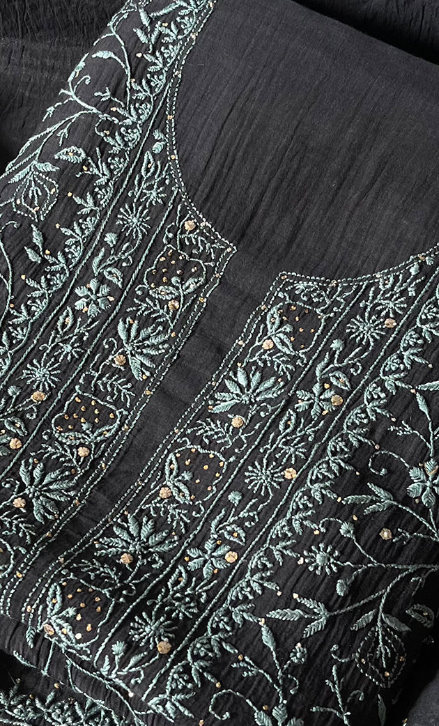 Women's Lakhnavi Handcrafted Unstitched Mul Chanderi Kurta And Dupatta Set - HONC0280875