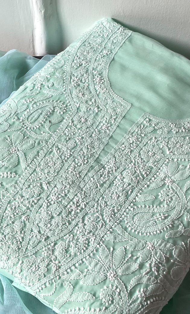 Women's Lakhnavi Handcrafted Unstitched Cotton Chikankari Suit Material - HONC0320323