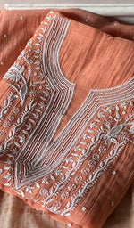 Load image into Gallery viewer, Orange Mul Chanderi Chikankari 2 Pc Unstitched Suit Set