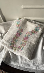 Load image into Gallery viewer, Women's Lakhnavi Handcrafted Unstitched Cotton Chikankari Kurta Dupatta Set - HONC0326100