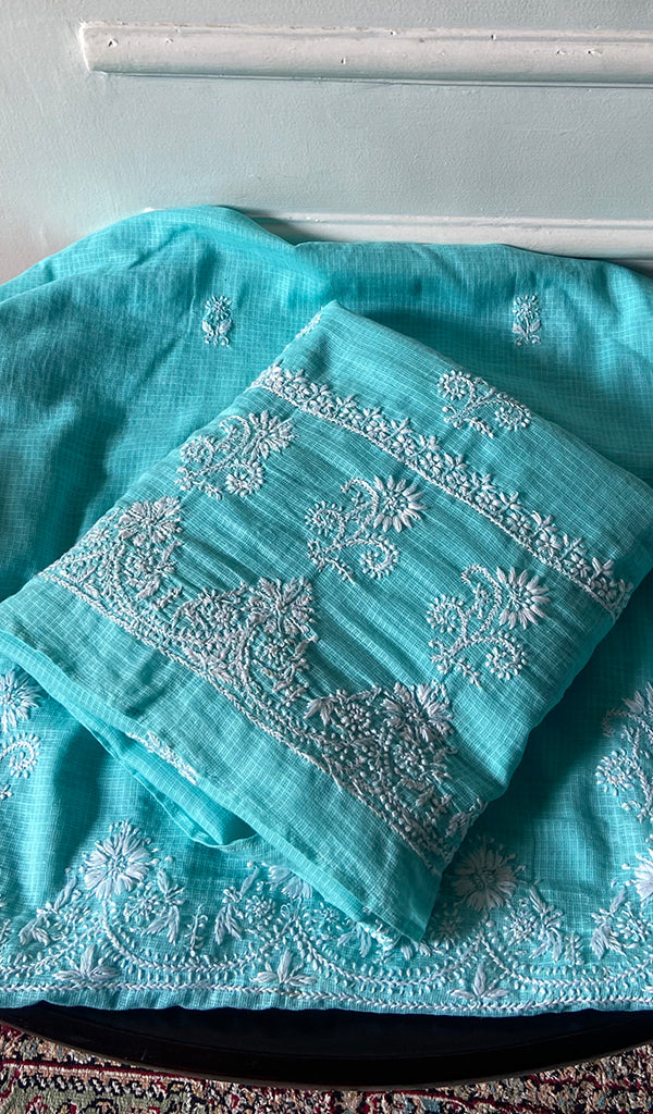 Women's Lucknowi Handcrafted Kota Cotton Chikankari Unstitched Kurta And Dupatta Set - HONC0340084