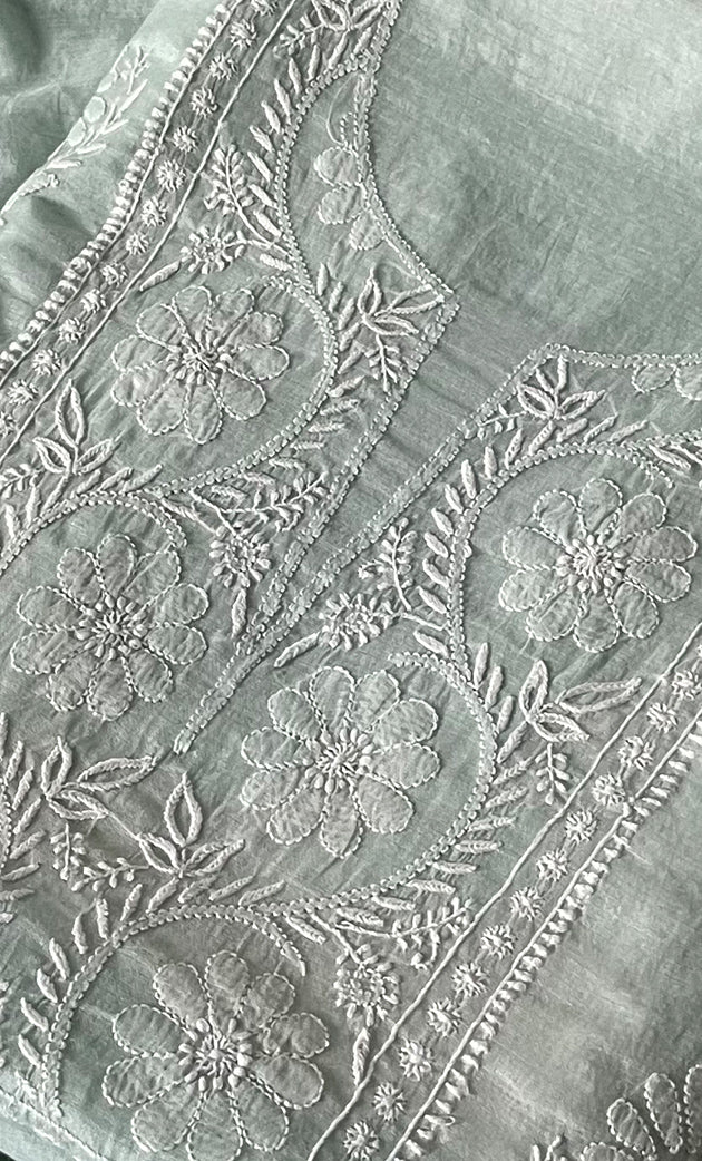 Women's Lakhnavi Handcrafted Mul Chanderi Unstitched Chikankari Full Suit Material - HONC0274498