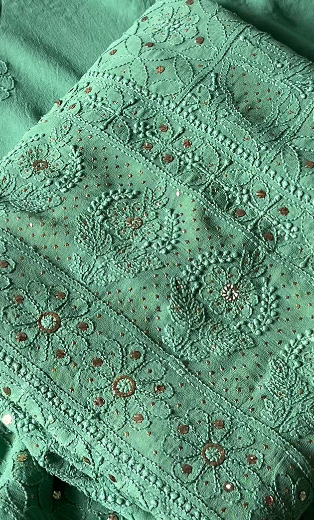Women's Lakhnavi Handcrafted Viscose Georgette Chikankari Full Suit Material - HONC0271110
