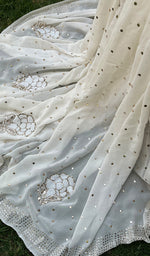 Load image into Gallery viewer, Women&#39;s Lakhnavi Handcrafted Pure Silk Georgette Chikankari Saree - HONC0278767

