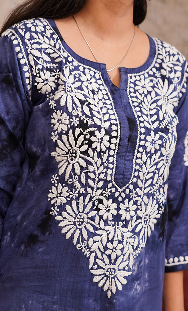 Women's Lucknowi Handcrafted Cotton Chikankari Long Kurti - HONC0322226