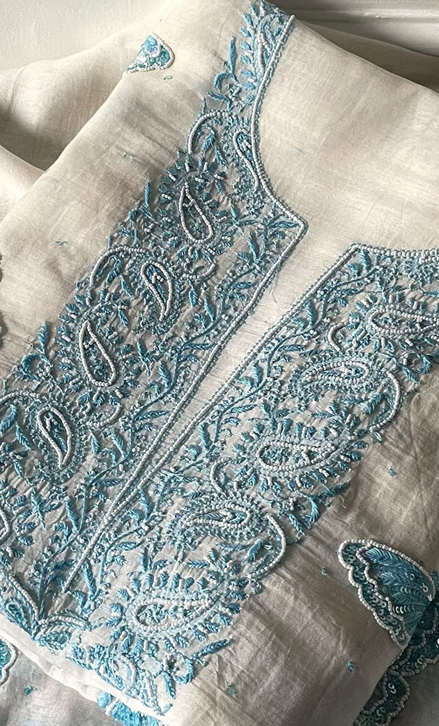 Titlee Women's Lakhnavi Handcrafted Unstitched Mul Chanderi Kurta And Dupatta Set - HONC0312086