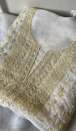 Load image into Gallery viewer, Women&#39;s Lakhnavi Handcrafted Pure Organza Chikankari Unstitched Kurta And Dupatta Set- HONC0271900
