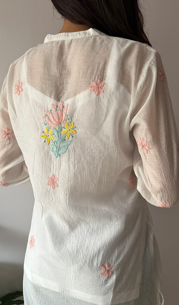 Sophia Women's Lakhnavi Handcrafted Mul Chanderi Chikankari Top - HONC0372942