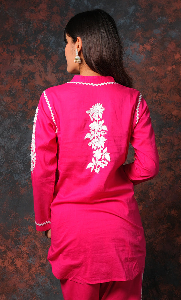 khayal Women's Lakhnavi Handcrafted Cotton Chikankari Kurti And Plazzo Set - HONC0323907