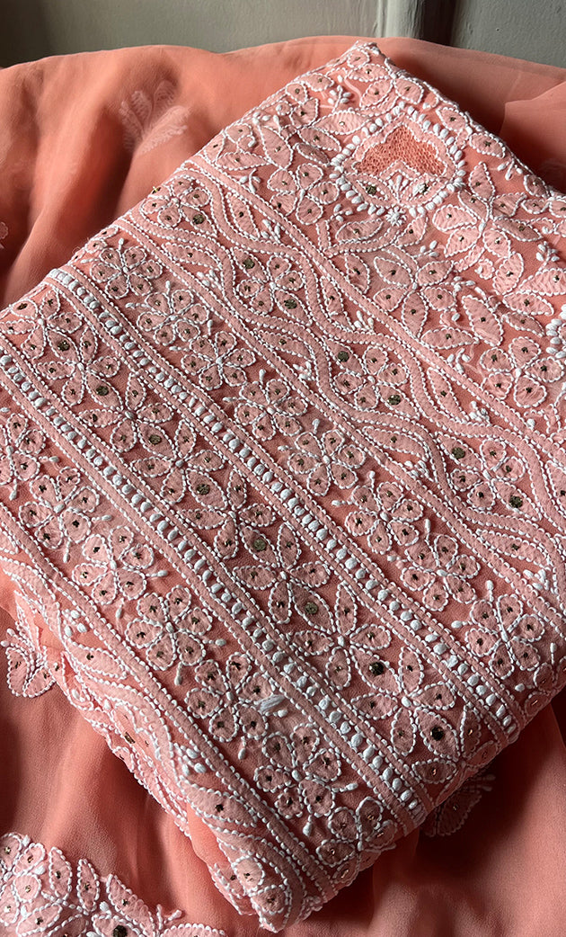 Women's Lakhnavi Handcrafted Unstitched Cotton Chikankari Suit Material - HONC0263373