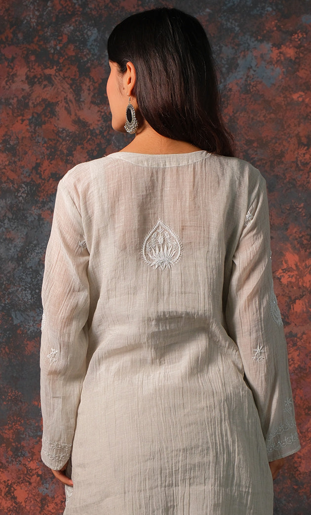 Women's Lakhnavi Handcrafted Tissue chanderi Chikankari Kurta And palazzo Set - HONC0322042