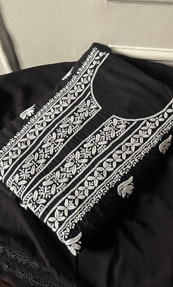 Arisha Women's Lucknowi Handcrafted Modal Cotton Chikankari Unstitched Suit Material - HONC0275938