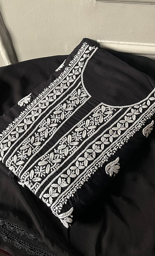 Arisha Women's Lucknowi Handcrafted Modal Cotton Chikankari Unstitched Suit Material - HONC0275938