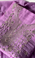 Load image into Gallery viewer, Women&#39;s Lakhnavi Handcrafted Mul Chanderi Unstitched Chikankari Full Suit Material - HONC0323631
