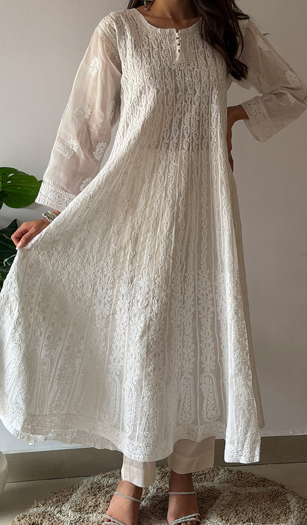 Women's Lakhnavi Handcrafted Cotton Chikankari Anarkali - HONC0276022