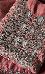 Load image into Gallery viewer, Women's Lakhnavi Handcrafted Pure Organza Chikankari Unstitched Kurta And Dupatta Set- HONC0327849