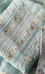 Load image into Gallery viewer, Women&#39;s Lakhnavi Handcrafted Pure Organza Chikankari Unstitched Kurta And Dupatta Set- HONC0321452
