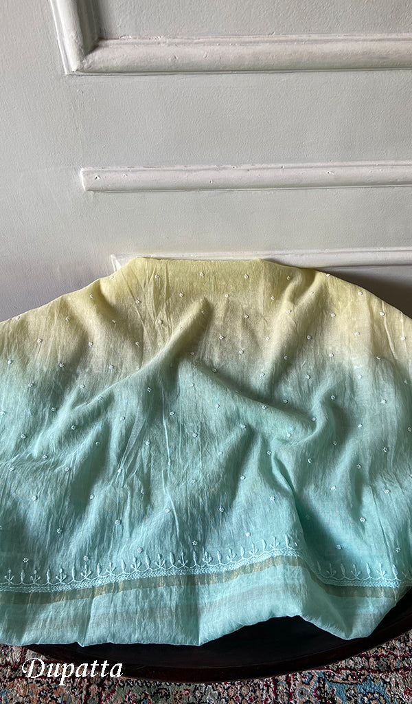 Jazba Women's Lakhnavi Handcrafted Mul Chanderi Unstitched Kurta And Dupatta Set - HONC08874952