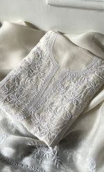 将图像加载到图库查看器中， Women&#39;s Lakhnavi Handcrafted Pure Organza Chikankari Unstitched Kurta And Dupatta Set- HONC0328886
