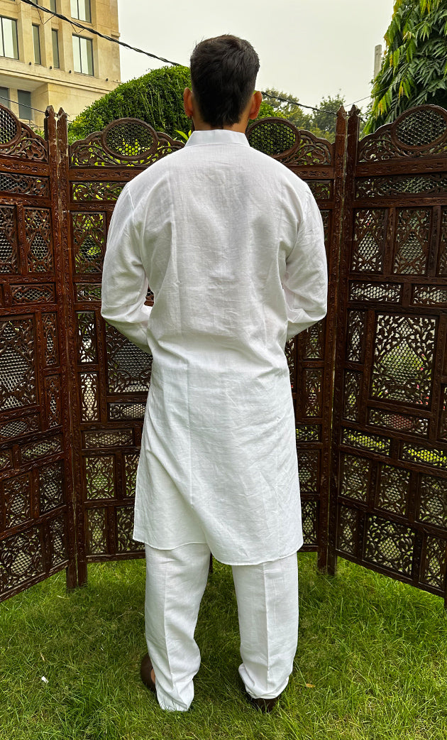 Men's Lucknowi Handcrafted Cotton Chikankari Kurta - HONC0217036