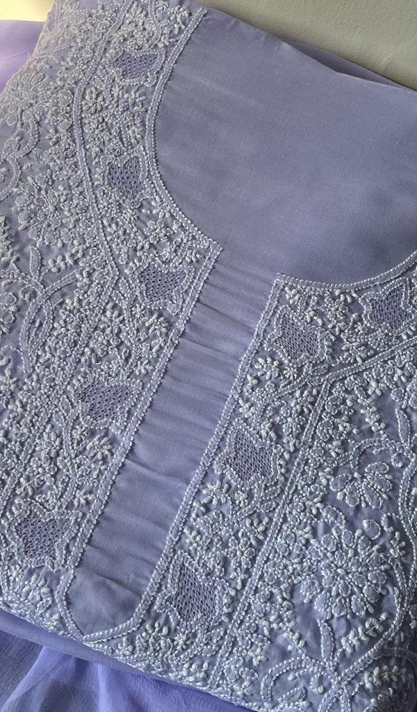 Women's Lakhnavi Handcrafted Unstitched Cotton Chikankari Suit Material - HONC0294097