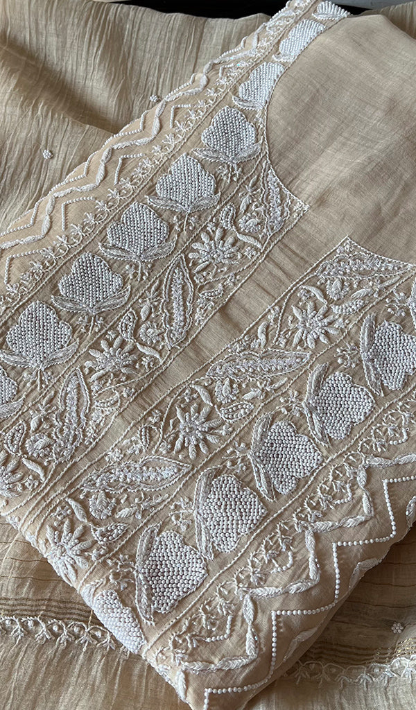 Women's Lakhnavi Handcrafted Mul Chanderi UnStitched Kurta And Dupatta Set - HONC0298039