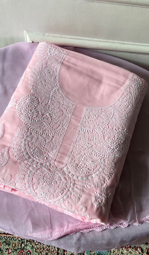 Women's Lakhnavi Handcrafted Cotton Unstitched Chikankari Suit Material - HONC0360791