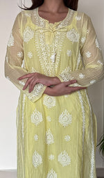 Ira Women's Lucknowi Handcrafted Mul Chanderi Stitched Chikankari Kurta And Plazzo Set .