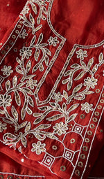 Load image into Gallery viewer, Women's Lakhnavi Handcrafted Pure Organza Chikankari Unstitched Kurta And Dupatta Set- HONC0341318