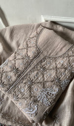 Load image into Gallery viewer, Women's Lakhnavi Handcrafted Mul Chanderi  Unstitched Chikankari Full Suit Material - HONC0339568
