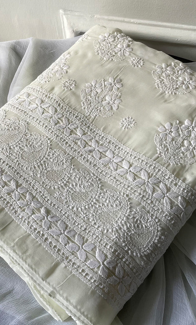 Women's Lakhnavi Handcrafted Unstitched Cotton Chikankari Suit Material - HONC0317376