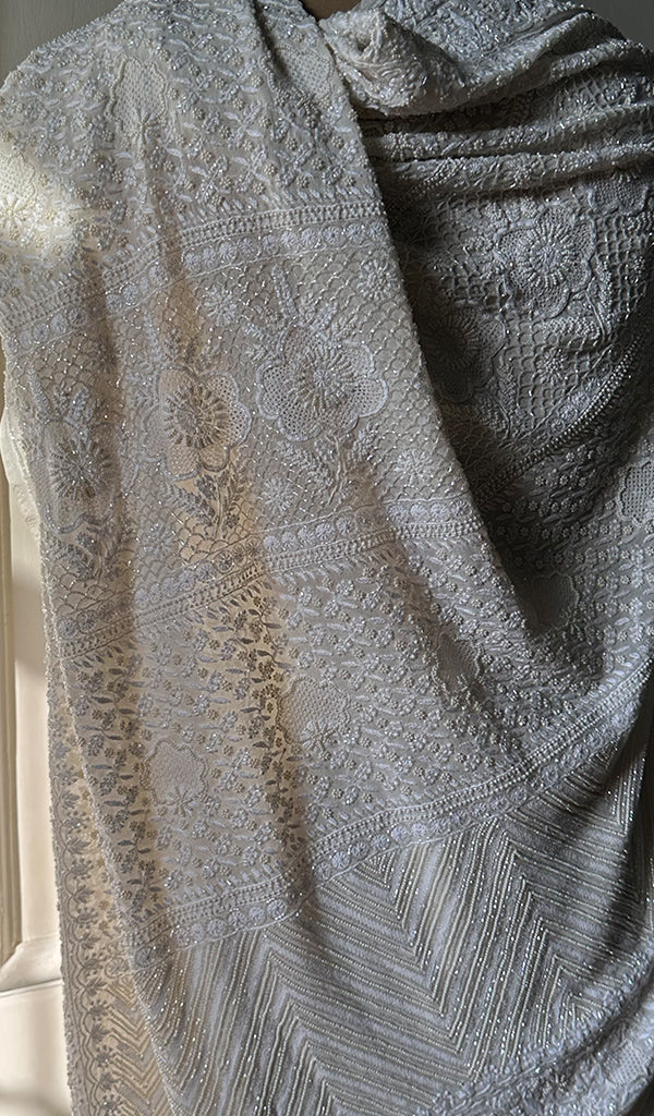 Women's Lakhnavi Handcrafted Pure Silk Georgette Chikankari - HONC0232425