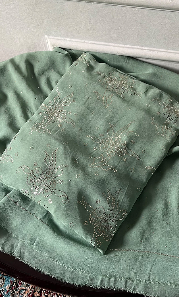 Women's Lucknowi Handcrafted Viscose Georgette Unstitched Chikankari Suit Material - HONC0336848