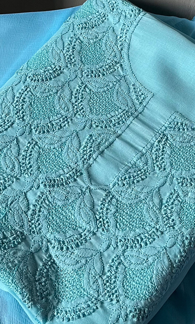 Farah Women's Lakhnavi Handcrafted Unstitched Cotton Chikankari Suit Material - HONC0310523