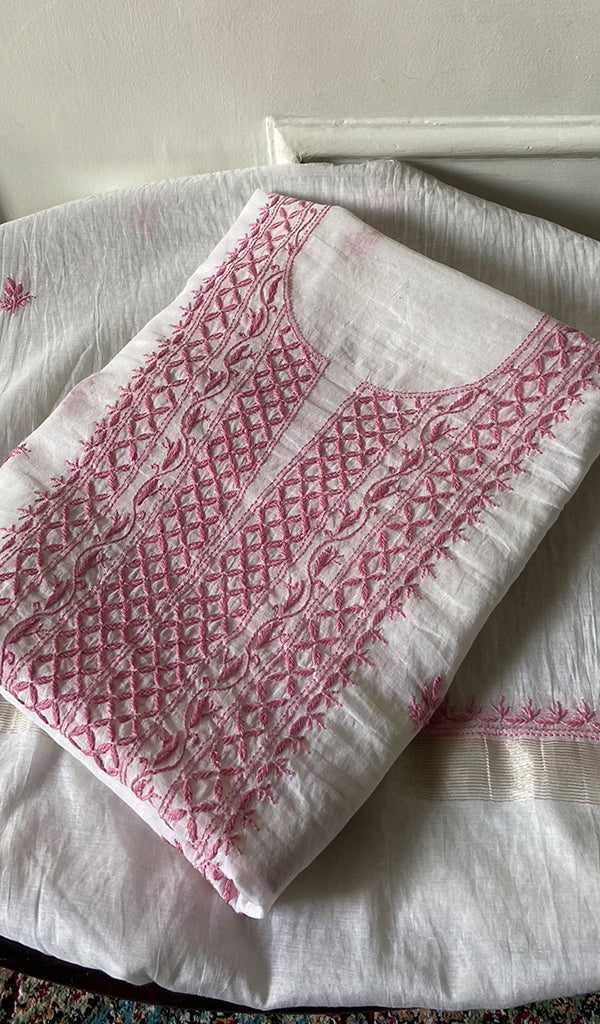 Women's Lakhnavi Handcrafted Mul Chanderi Unstitched Kurta And Dupatta Set -  HONC0314665