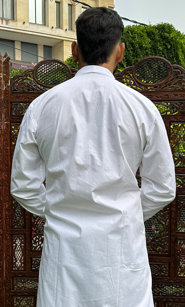 Men's Lucknowi Handcrafted Cotton Chikankari Kurta With Pant HONC0323816