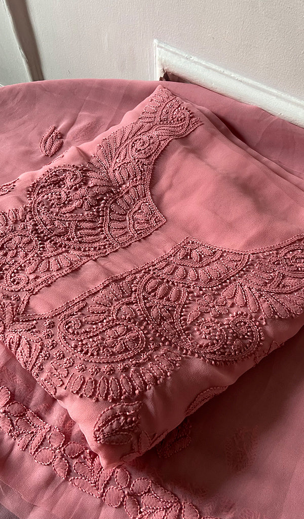 Women's Lucknowi Handcrafted Faux-Georgette Unstitched Chikankari Suit Material - HONC0347513