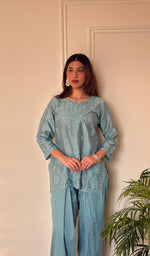 Anika Women's Lucknowi Handcrafted Chanderi Silk Chikankari Top with Farshi Salwar Set