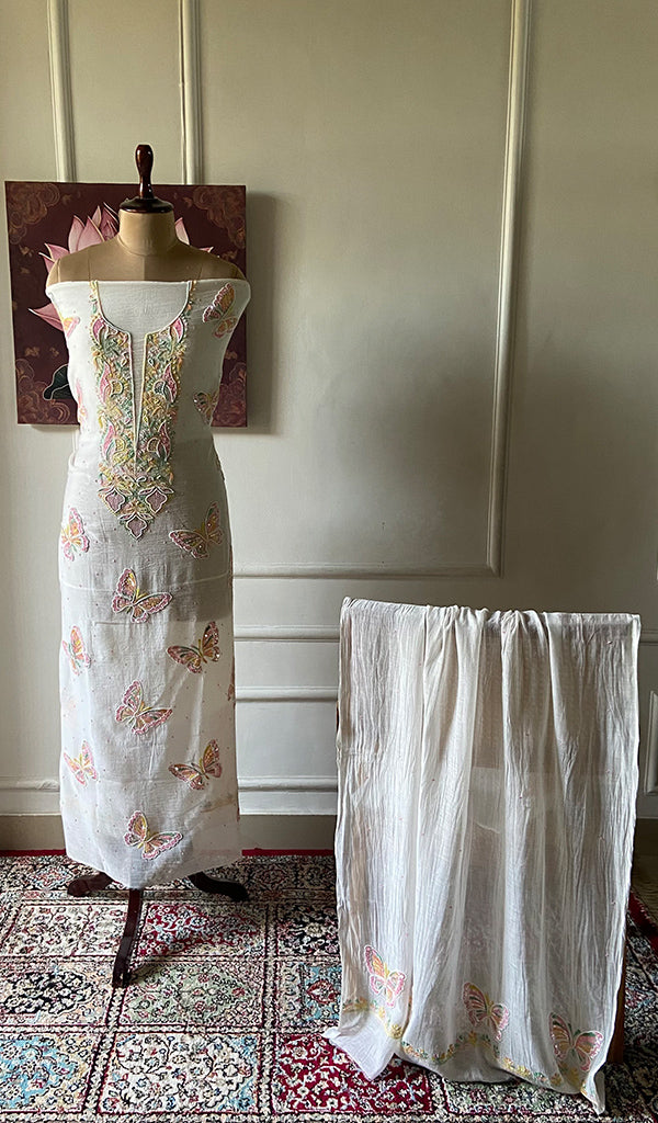 Titlee Women's Lakhnavi Handcrafted Mul Chanderi Unstitched Kurta And Dupatta Set - HONC0484661