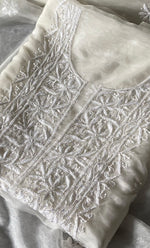 Load image into Gallery viewer, Women&#39;s Lakhnavi Handcrafted Organza Chikankari Unstitched Kurta and Dupatta set- HONC0249873
