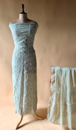 Load image into Gallery viewer, Women's Lakhnavi Handcrafted Mul Chanderi Unstitched Chikankari Full Suit Material - HONC0363740