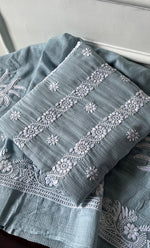 Load image into Gallery viewer, Women&#39;s Lucknowi Handcrafted Kota Cotton Chikankari Unstitched Kurta And Dupatta Set - HONC0312637
