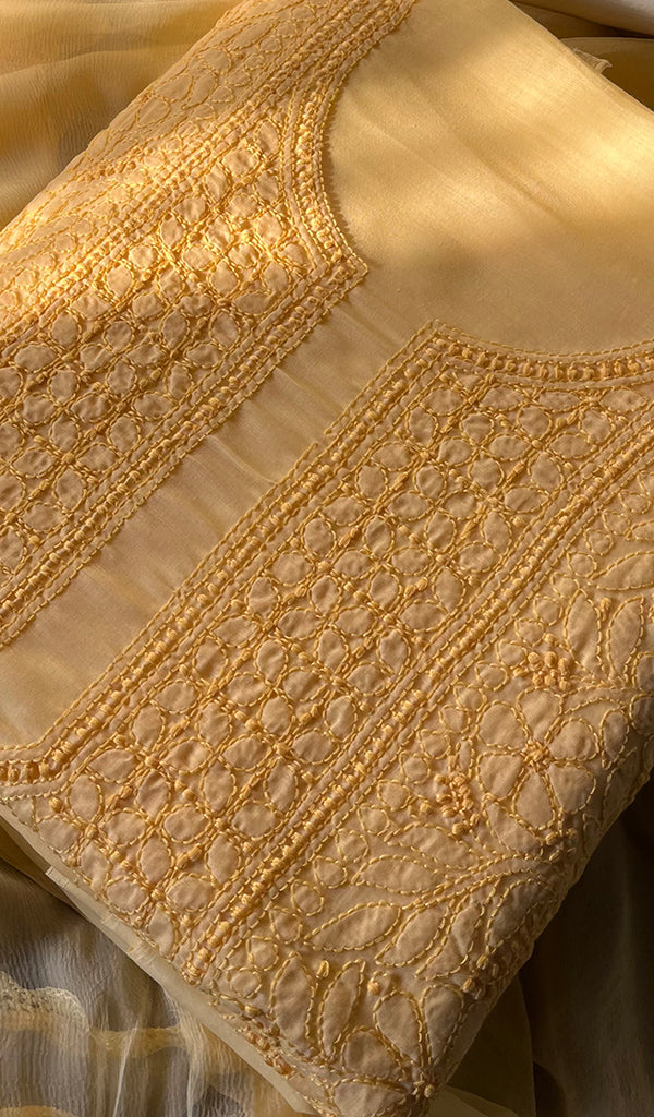 Women's Lakhnavi Handcrafted Unstitched Cotton Chikankari Suit Material - HONC0294086